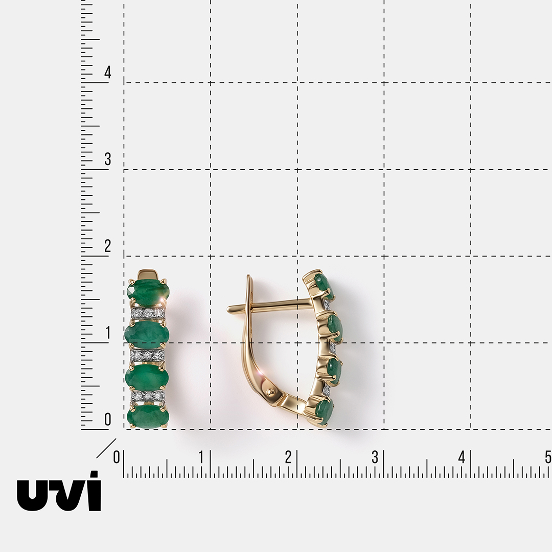 Серьги из желтого золота с изумрудами