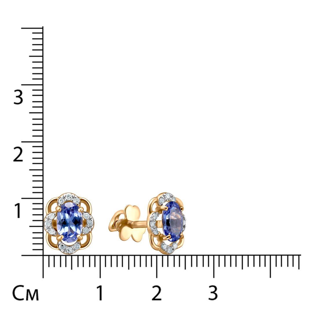 Серьги-пусеты из золота с танзанитами
