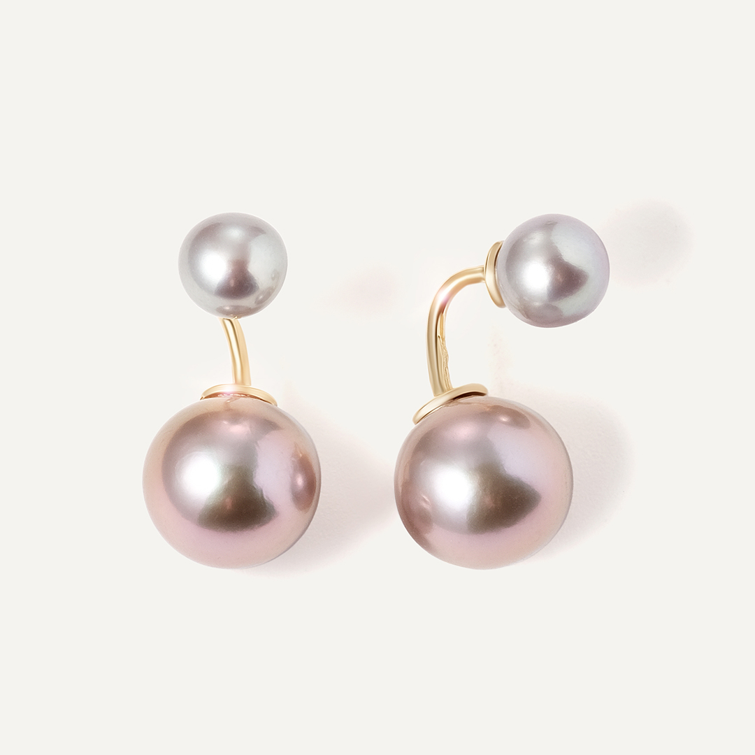 Серьги из желтого золота с серым жемчугом Эдисон