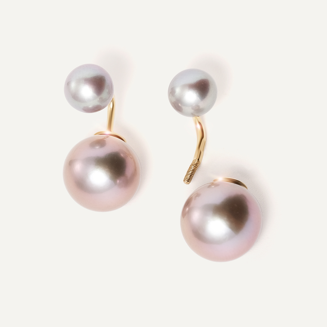 Серьги из желтого золота с серым жемчугом Эдисон