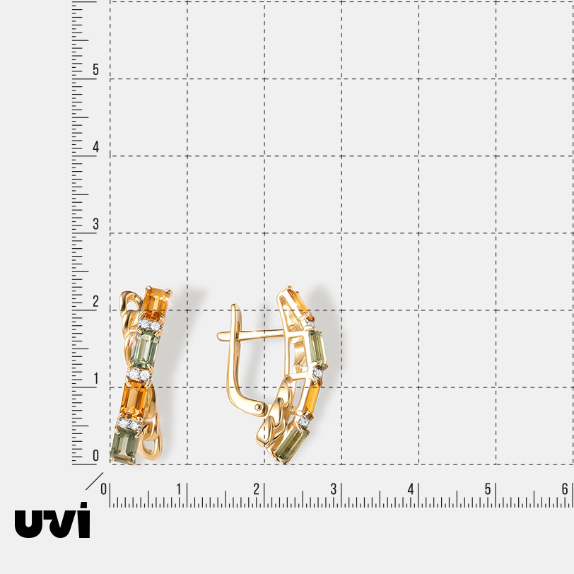 Серьги из желтого золота с цветными турмалинами