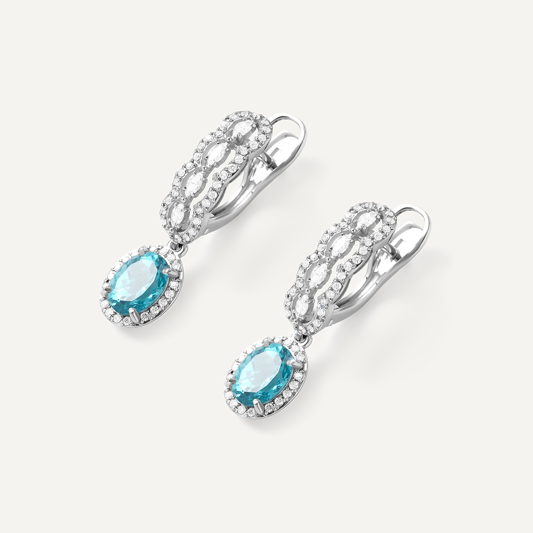 Серьги из белого золота с апатитами