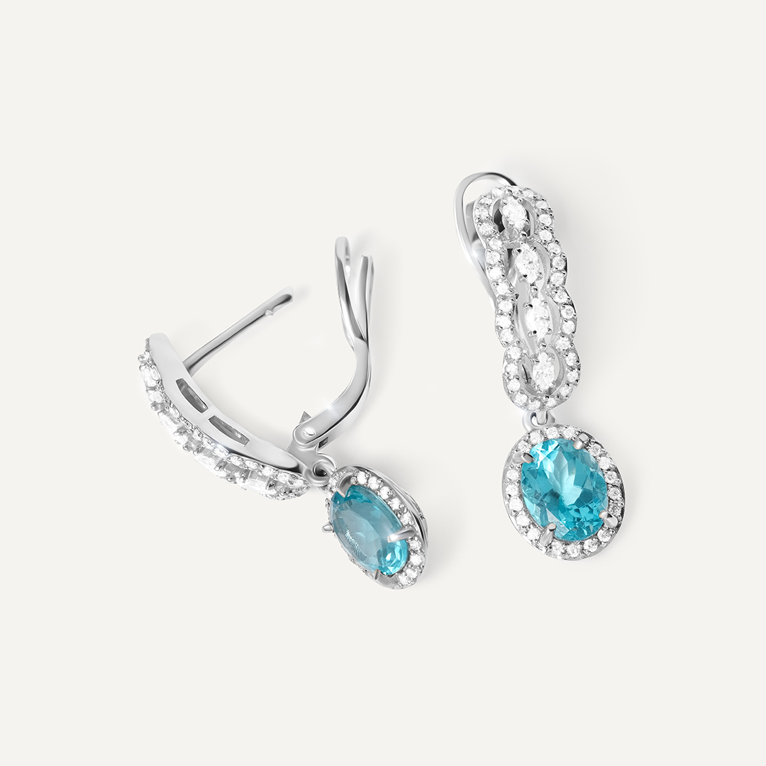 Серьги из белого золота с апатитами