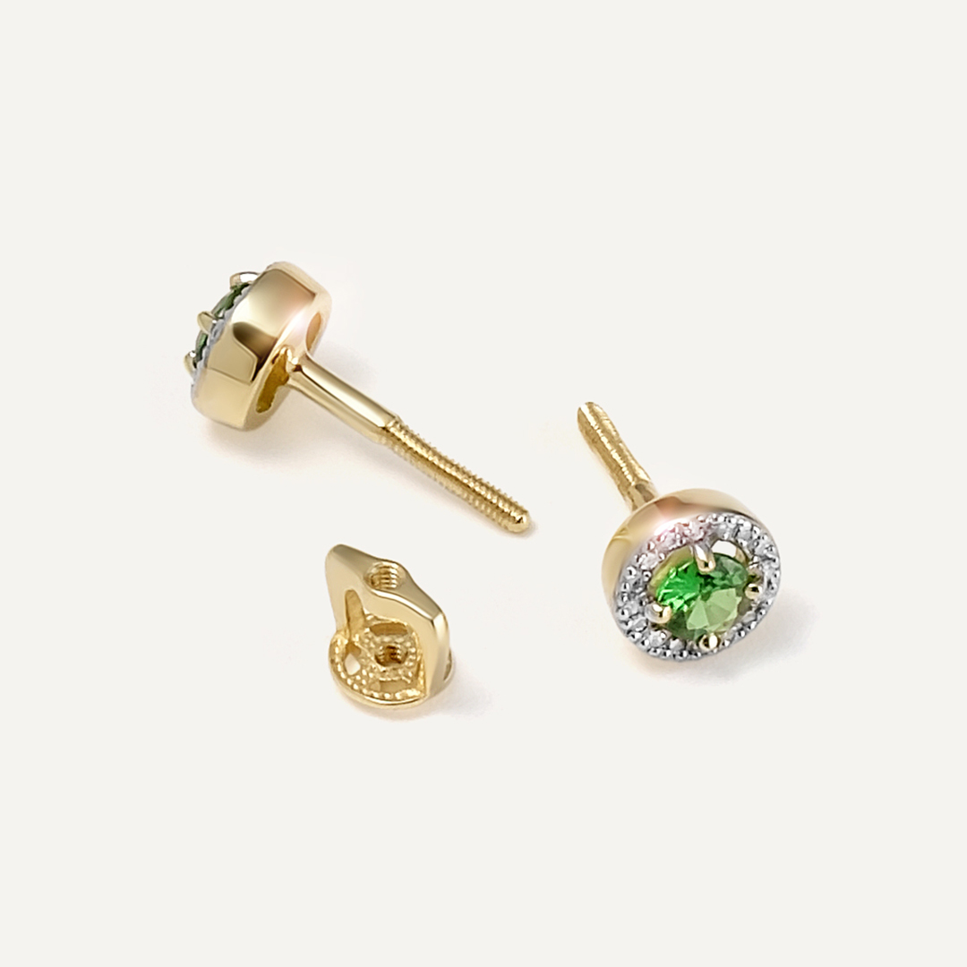 Серьги-пусеты из желтого золота с тсаворитами