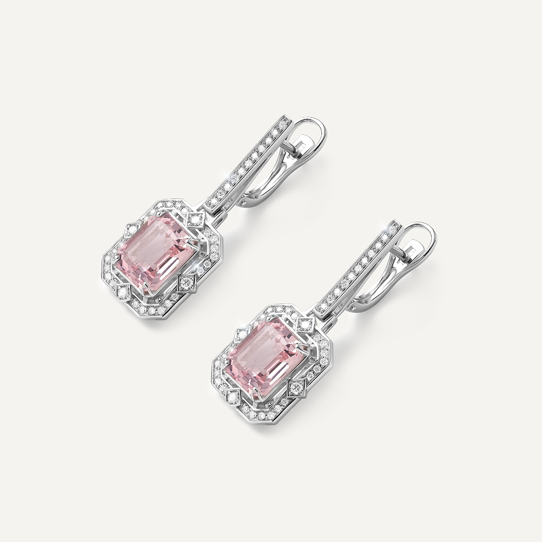 Серьги из белого золота с морганитами