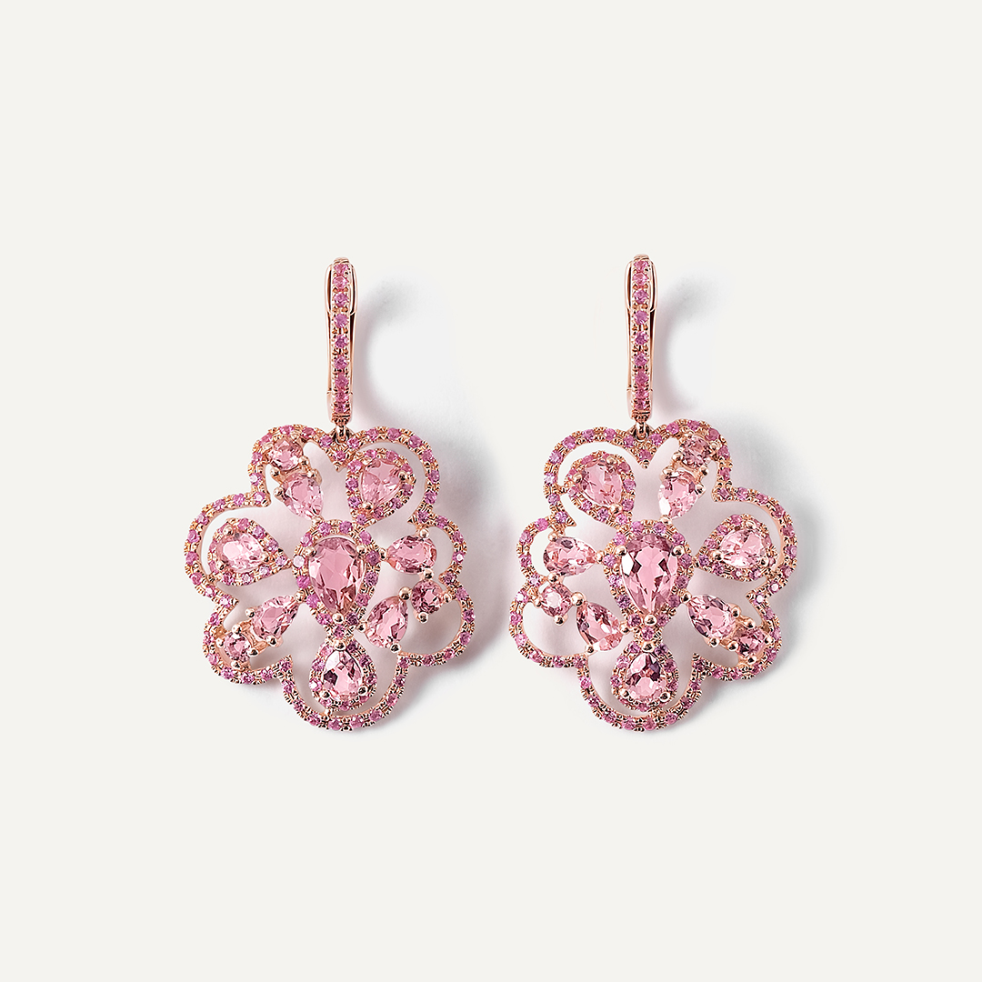 Серьги из золота с розовыми турмалинами и сапфирами