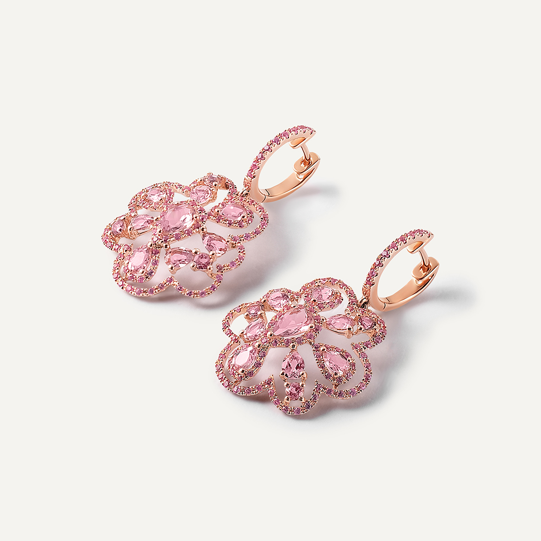 Серьги из золота с розовыми турмалинами и сапфирами