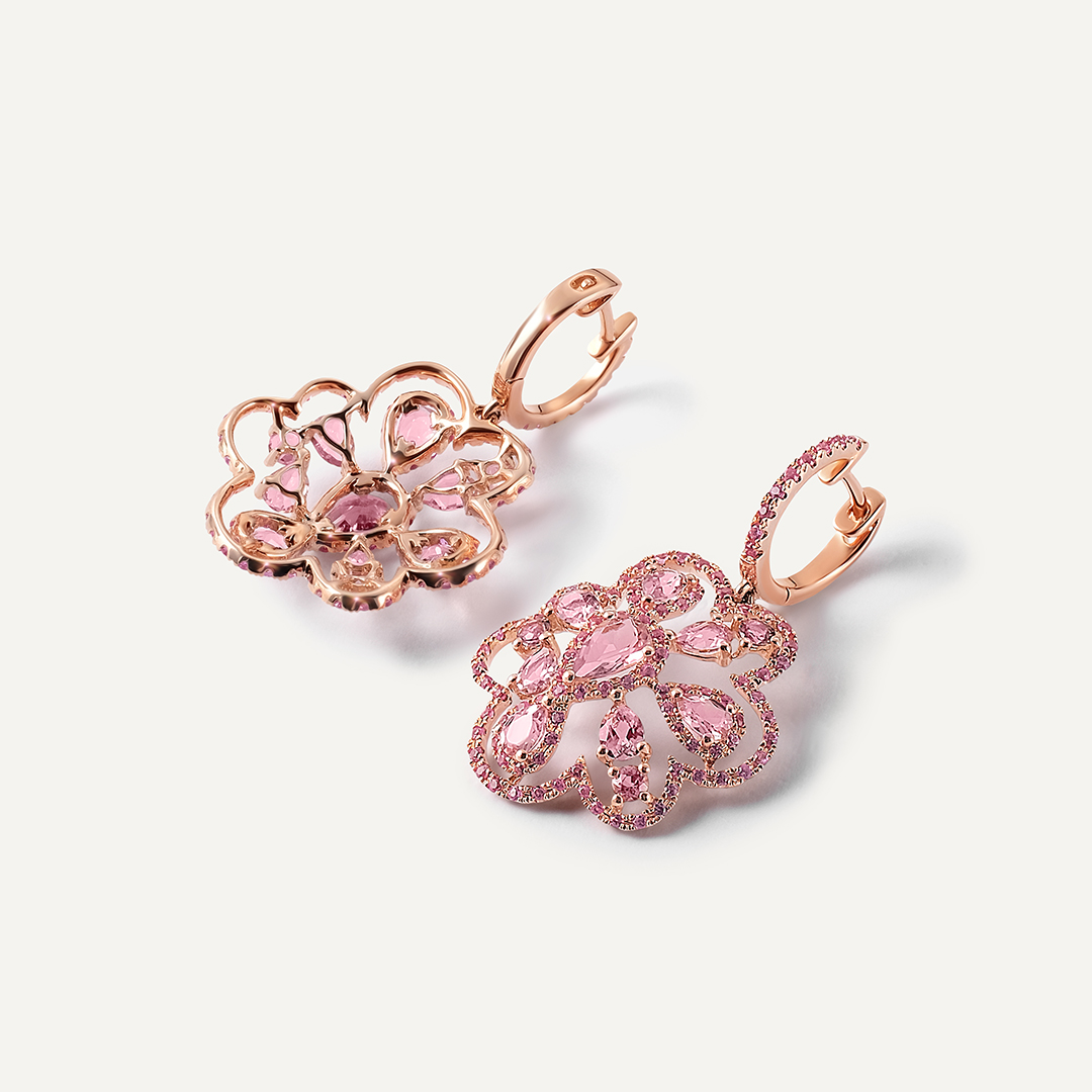 Серьги из золота с розовыми турмалинами и сапфирами