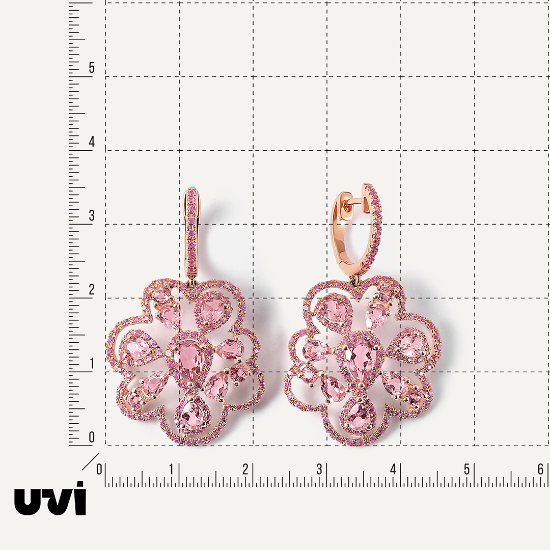 Серьги из золота с розовыми турмалинами и сапфирами