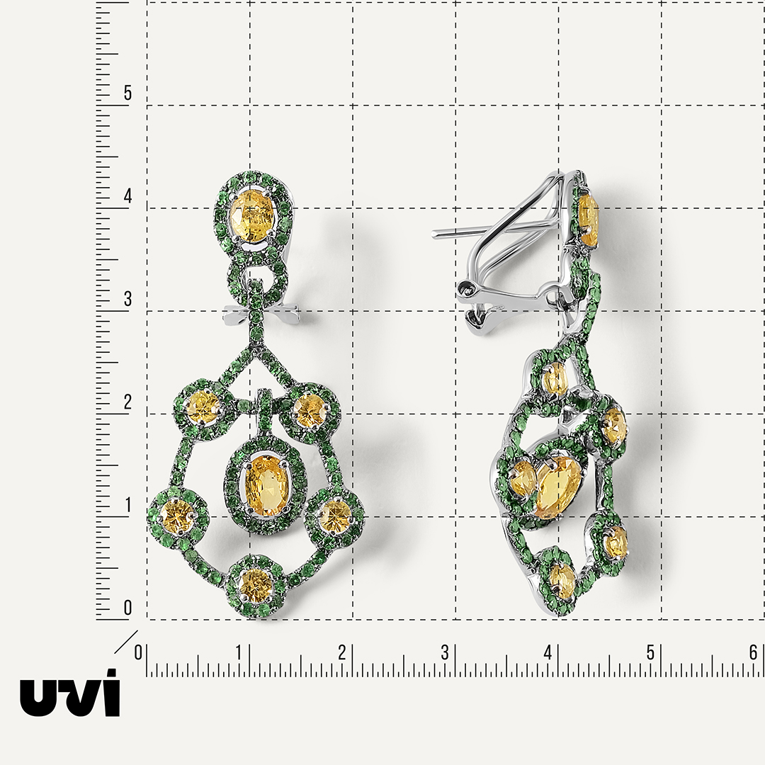 Серьги из белого золота с желтыми сапфирами и тсаворитами