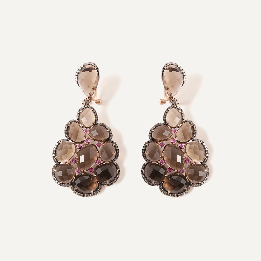 Серьги из золота с раухтопазами и розовыми сапфирами