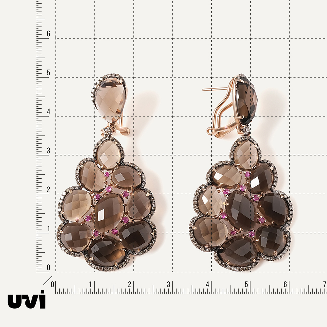 Серьги из золота с раухтопазами и розовыми сапфирами