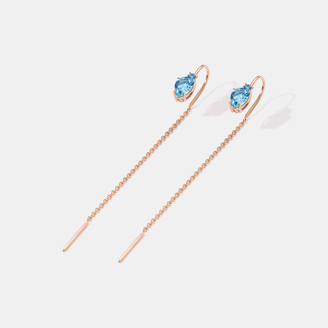 Серьги-протяжки из золота с топазами Свисс