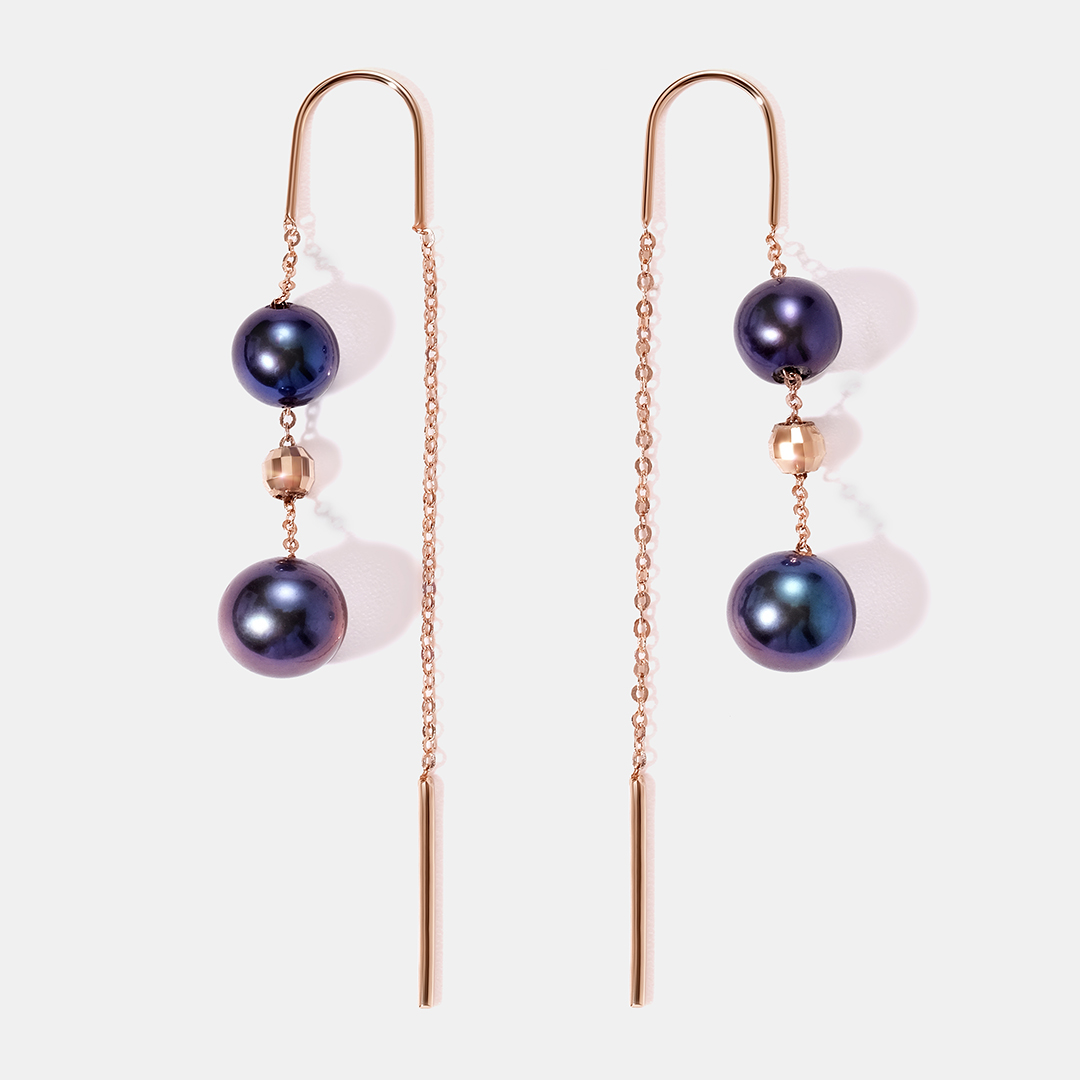 Серьги-протяжки из золота с черным жемчугом