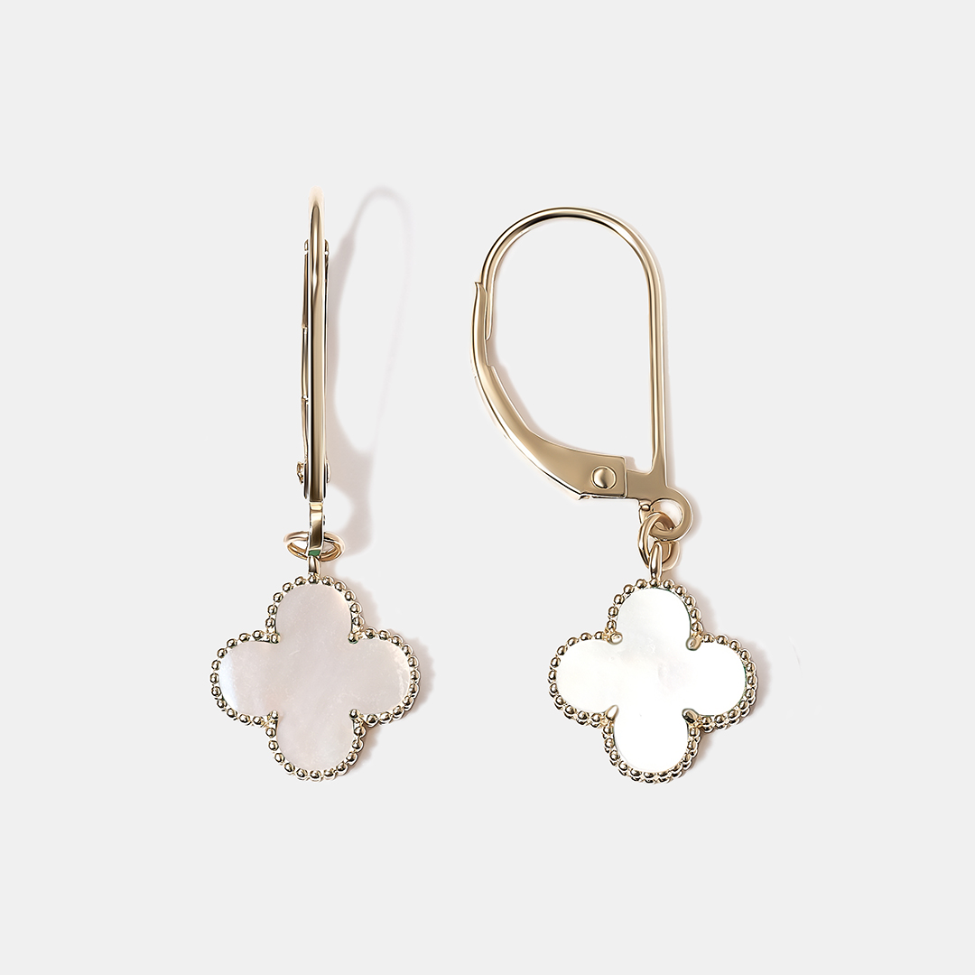 Серьги из желтого золота с перламутром "Клевер"