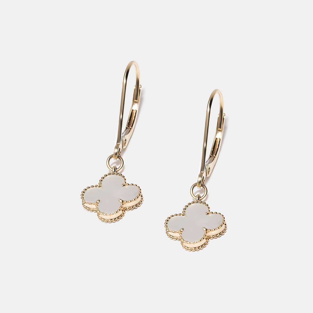 Серьги из желтого золота с перламутром "Клевер"