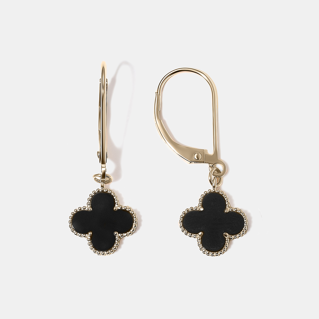 Серьги из желтого золота с агатами "Клевер"