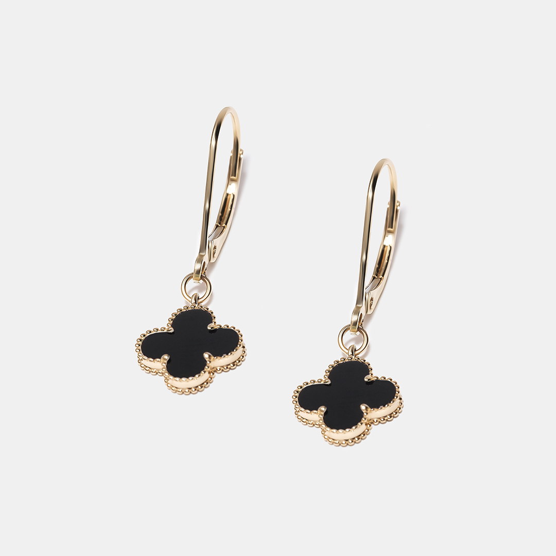 Серьги из желтого золота с агатами "Клевер"