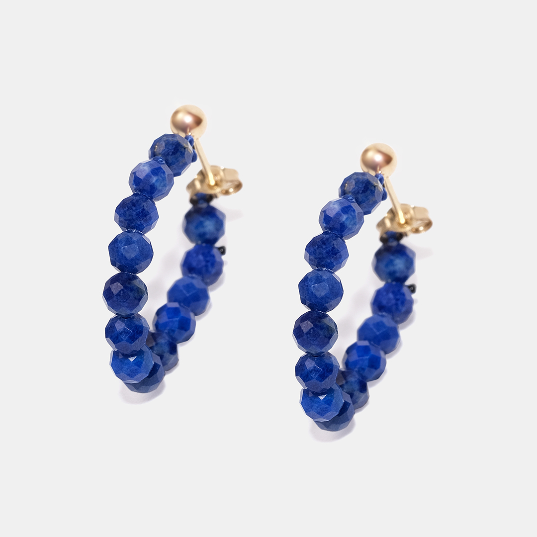 Серьги-пусеты из желтого золота с лазуритами