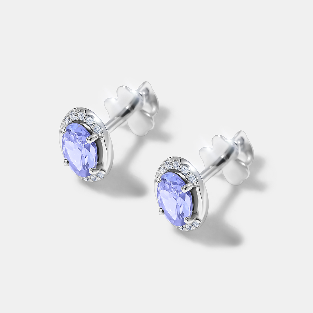 Серьги-пусеты из белого золота с танзанитами