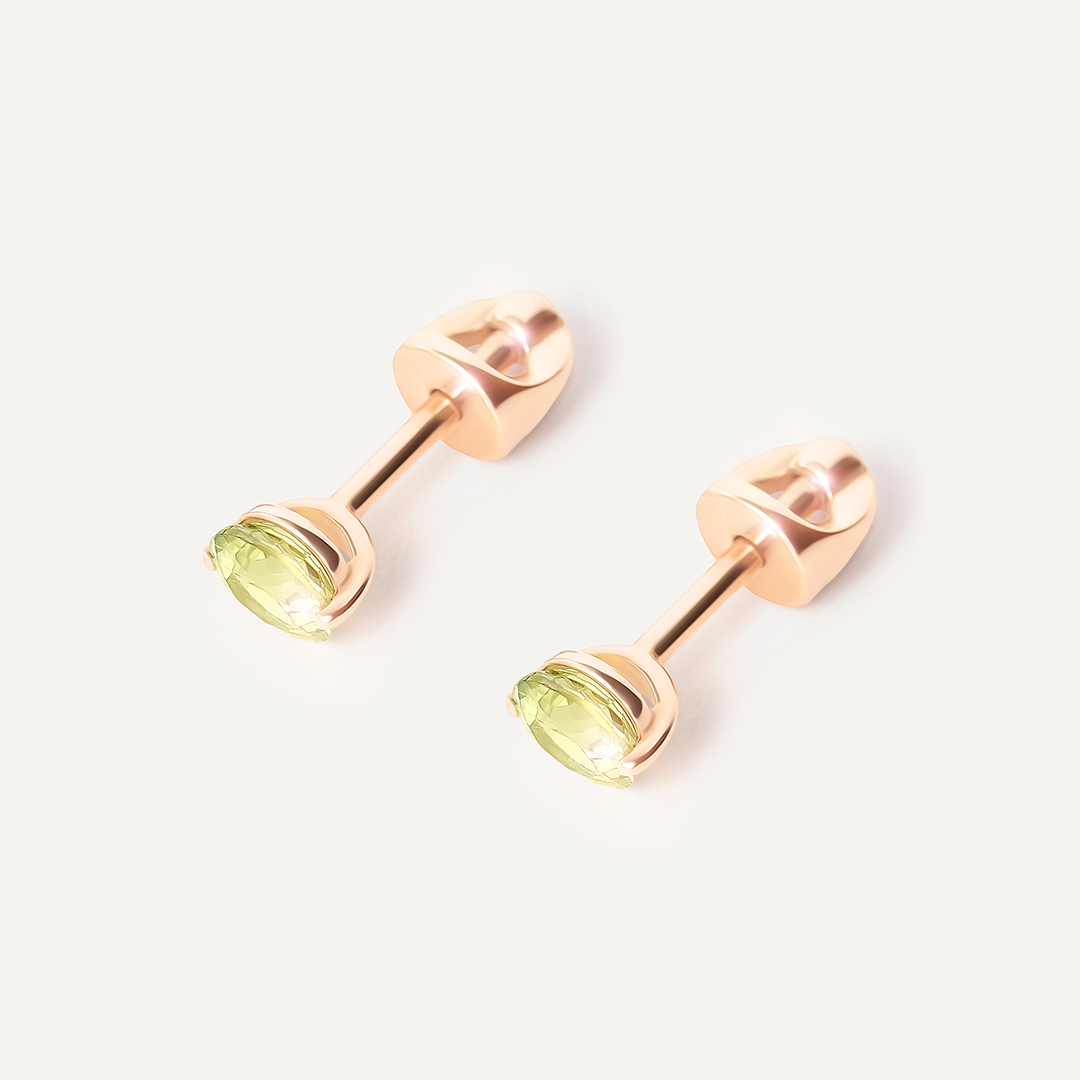 Серьги-пусеты из золота с хризолитами