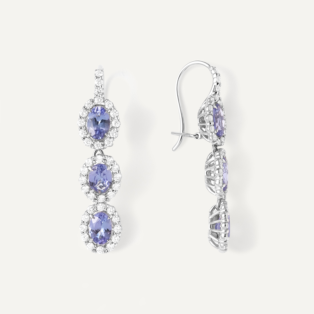 Серьги из белого золота с танзанитами