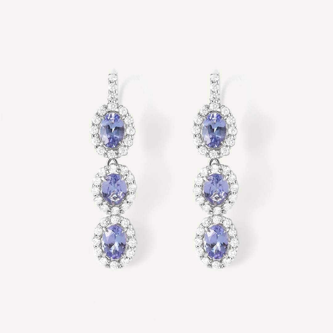 Серьги из белого золота с танзанитами