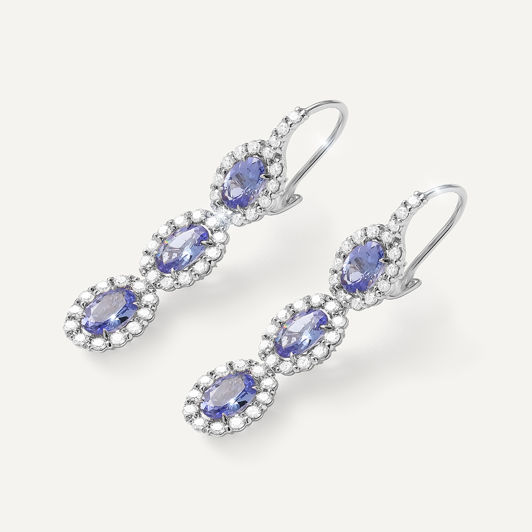 Серьги из белого золота с танзанитами