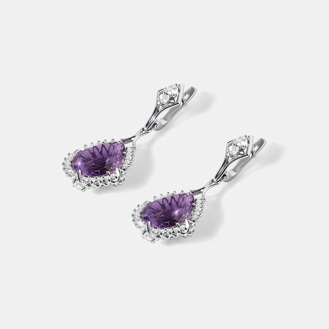 Серьги из белого золота с аметистами