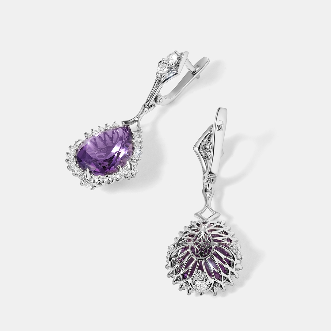 Серьги из белого золота с аметистами