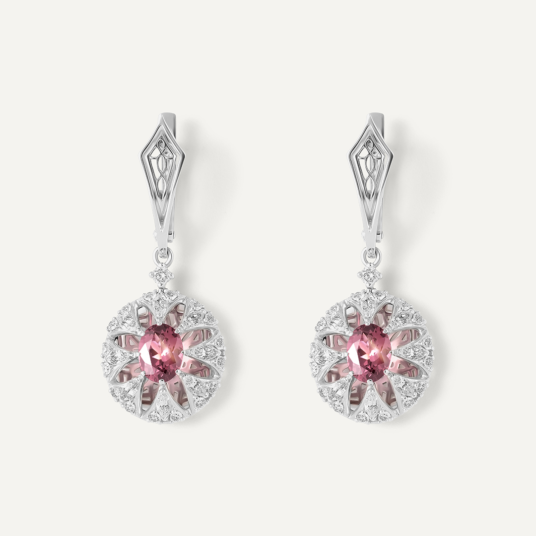 Серьги из белого золота со фиолетовой шпинелью