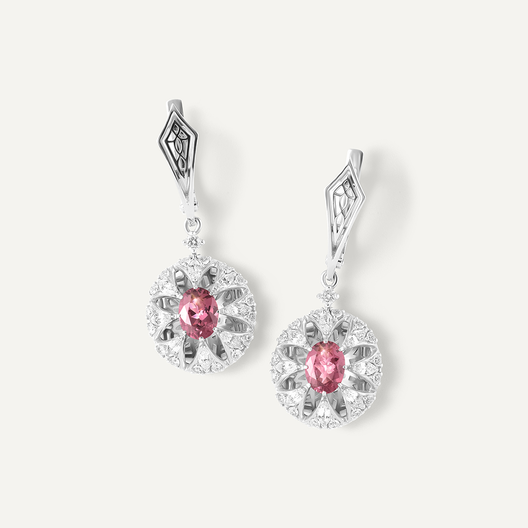 Серьги из белого золота со фиолетовой шпинелью