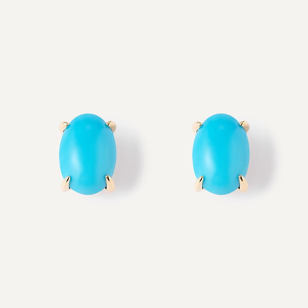 Серьги-пусеты из желтого золота с бирюзой