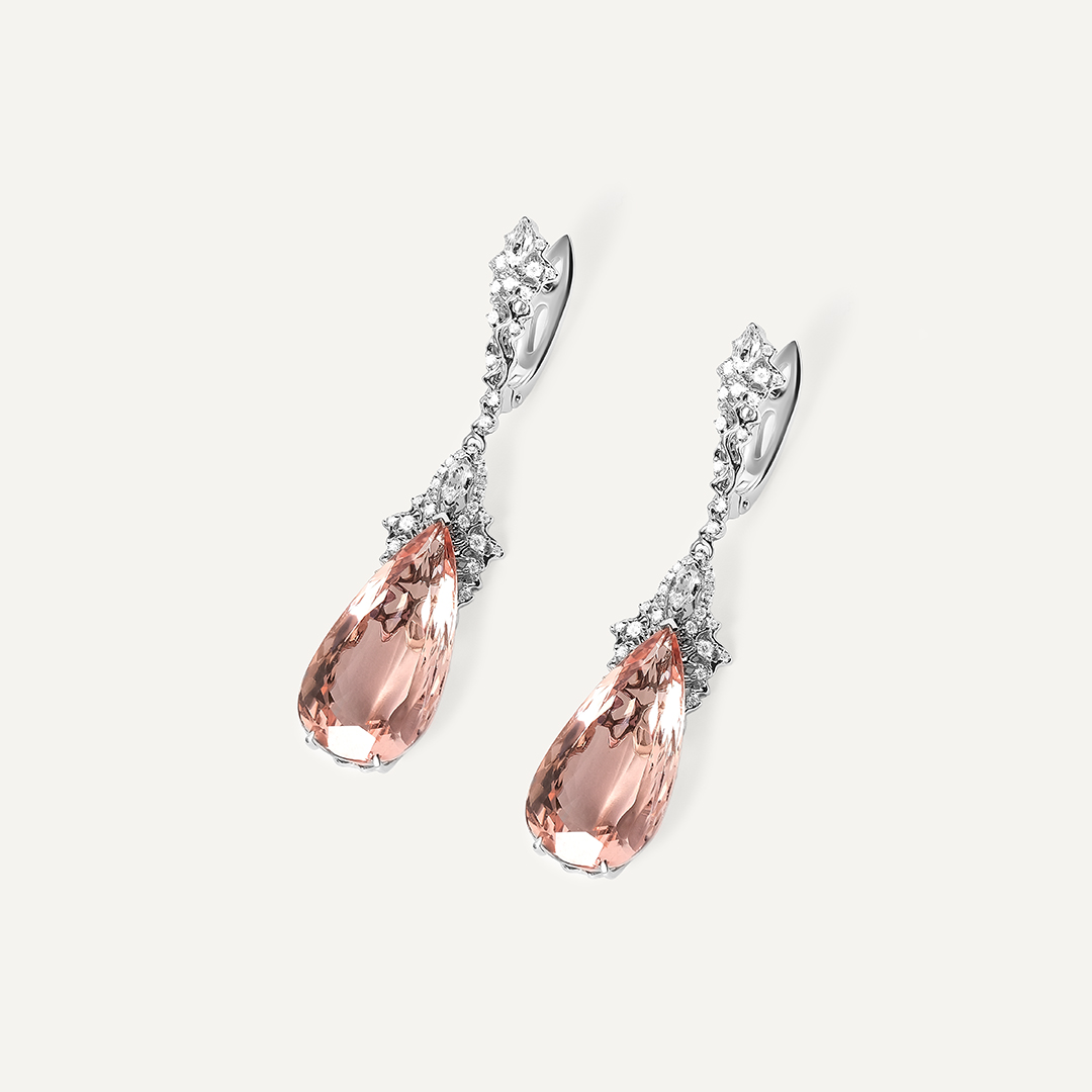 Серьги из белого золота с морганитами