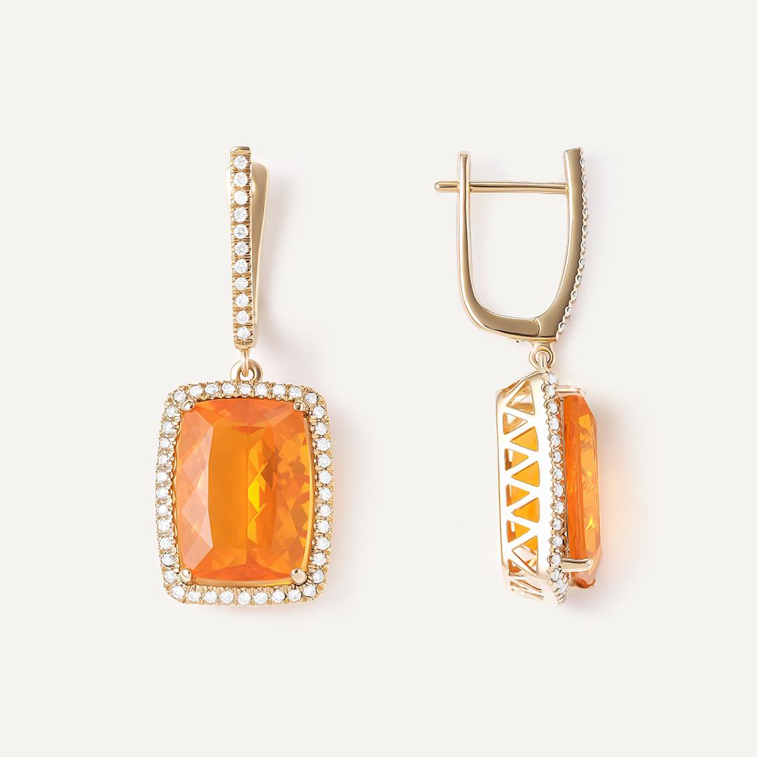 Серьги из желтого золота с огненными опалами