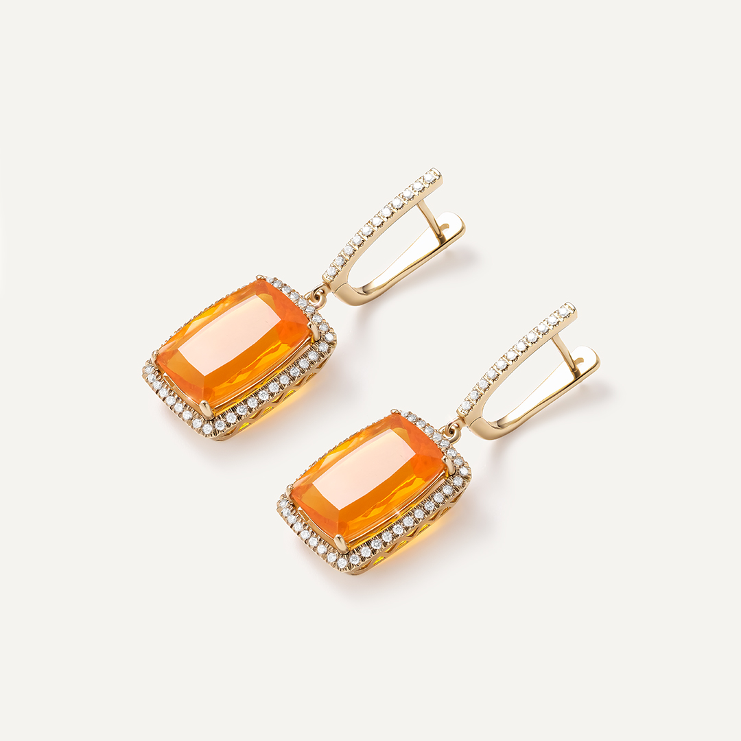 Серьги из желтого золота с огненными опалами