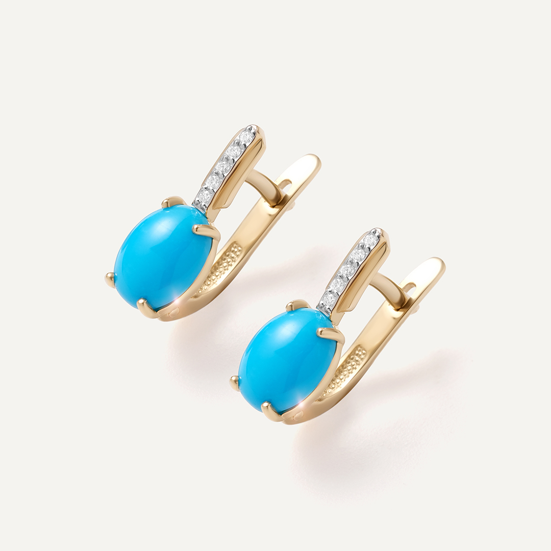 Серьги из желтого золота с бирюзой