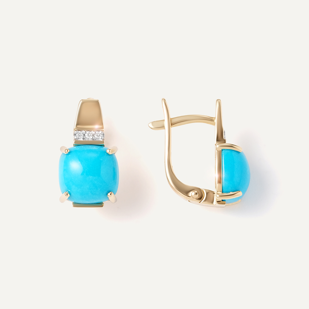 Серьги из желтого золота с бирюзой