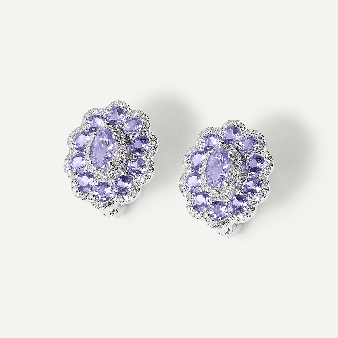 Серьги из белого золота с танзанитами