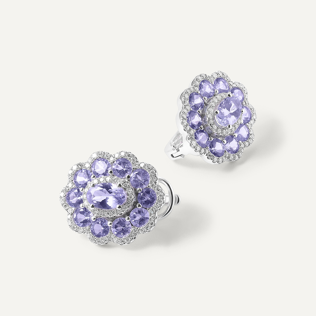 Серьги из белого золота с танзанитами