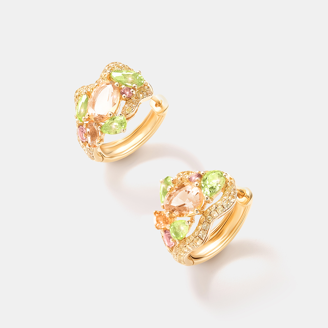 Серьги из желтого золота с самоцветами