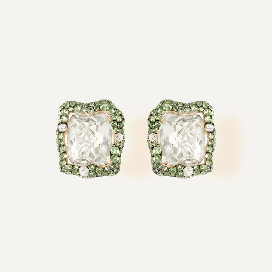 Серьги из желтого золота с зелеными аметистами