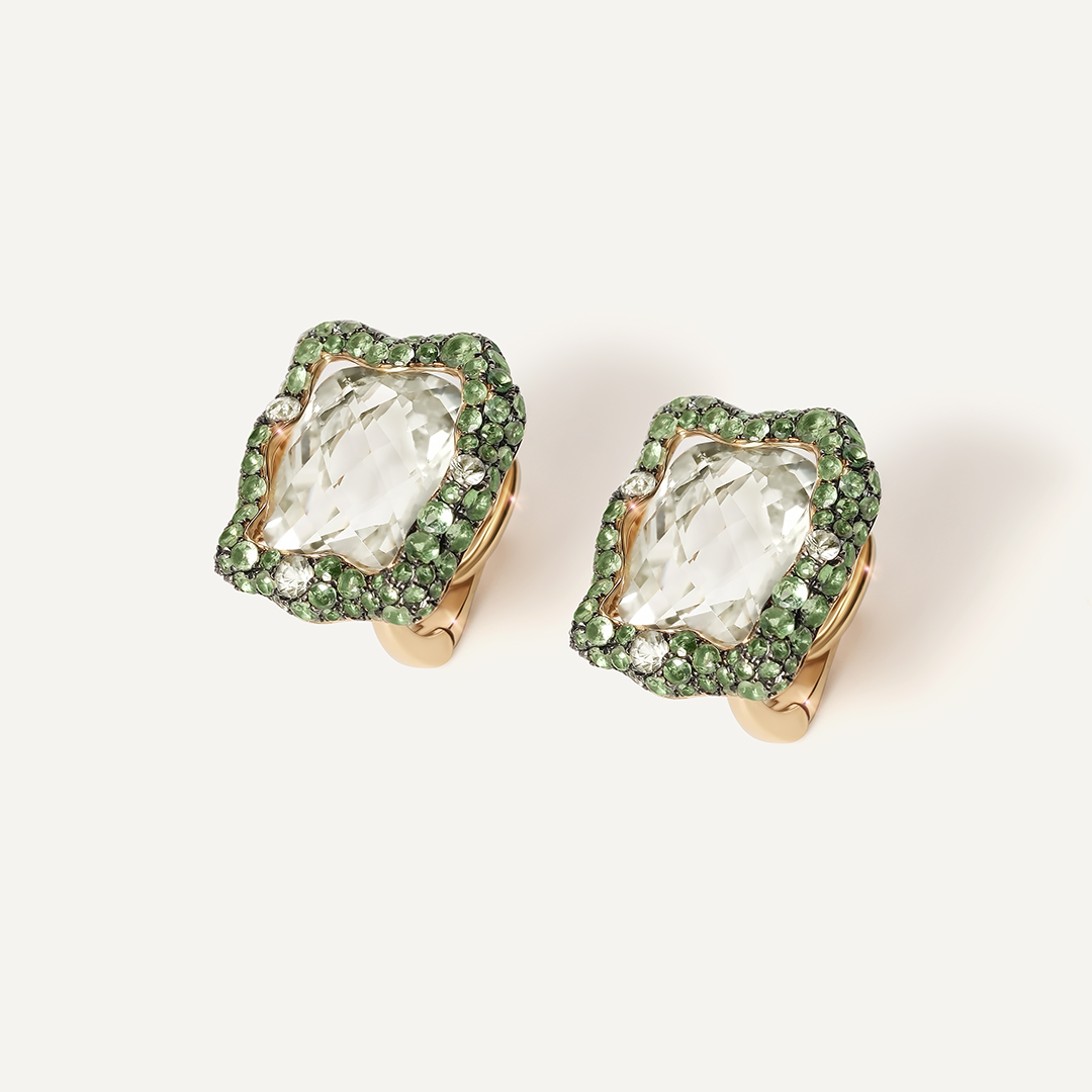 Серьги из желтого золота с зелеными аметистами