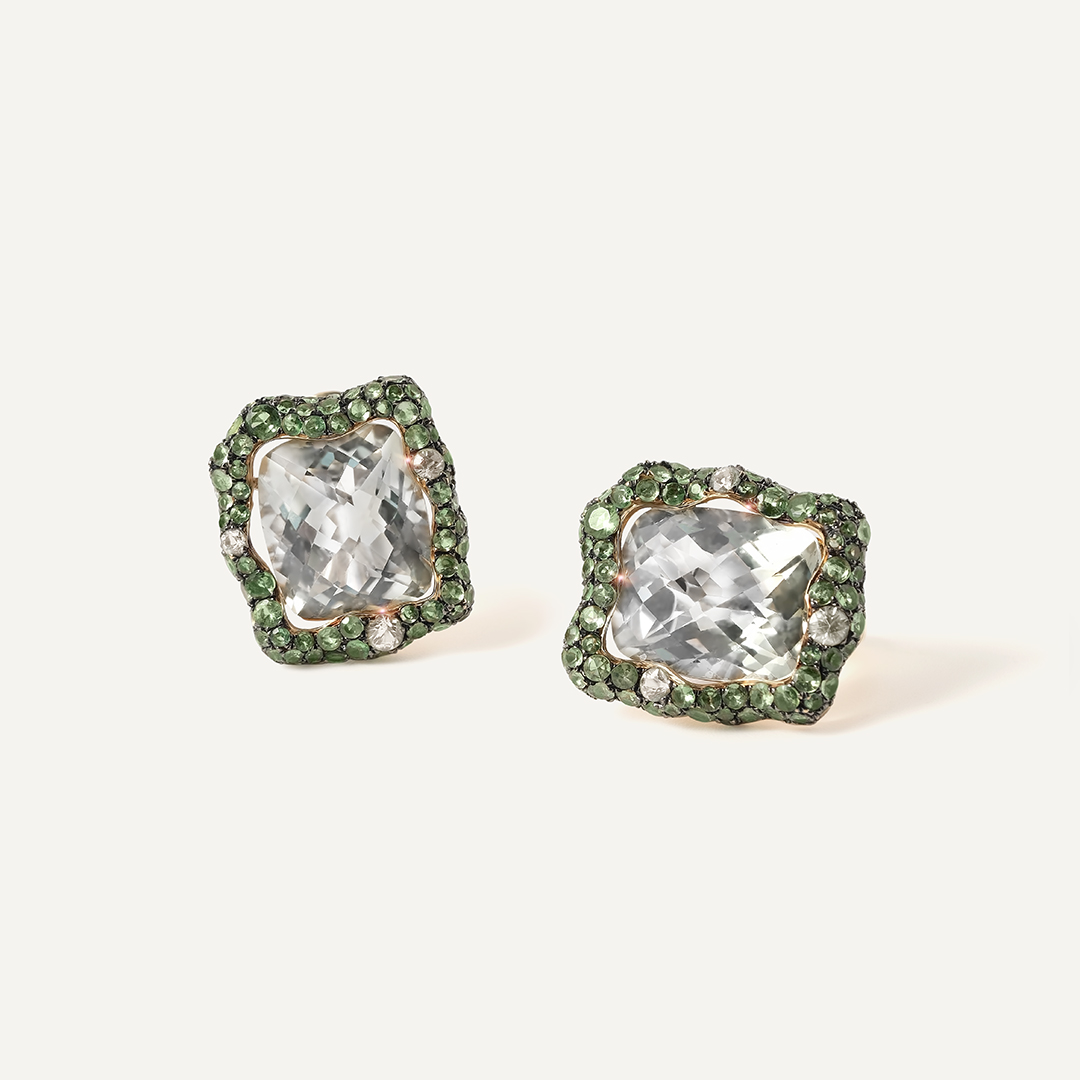 Серьги из желтого золота с зелеными аметистами