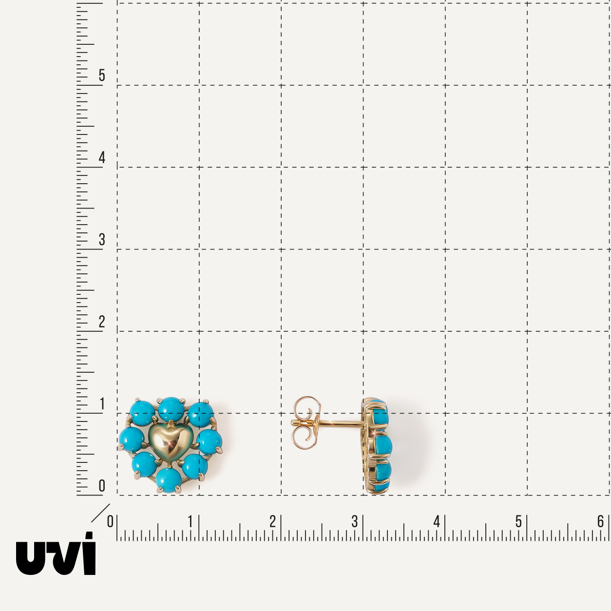 Серьги-пусеты из желтого золота с бирюзой "Сердца"