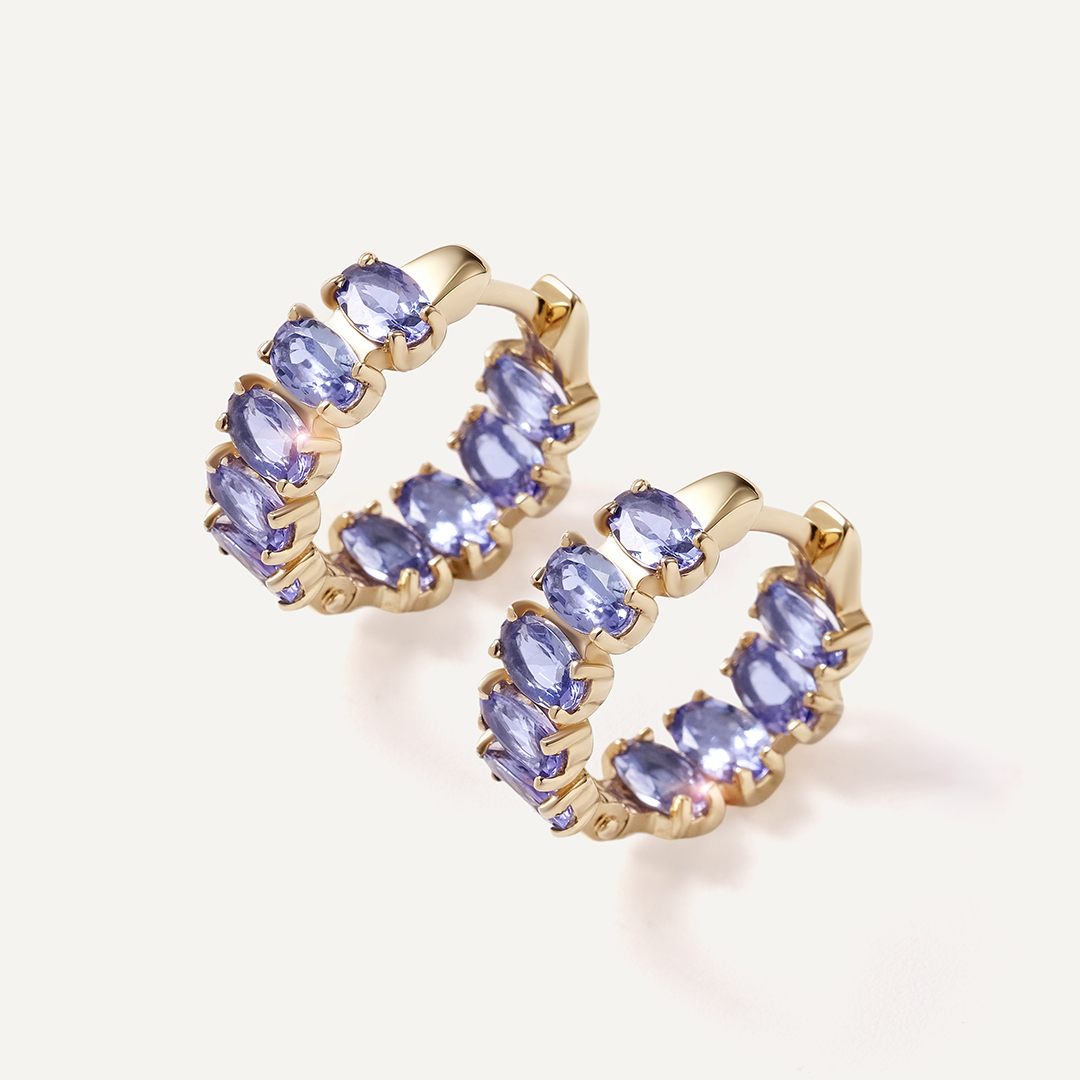 Серьги-конго из желтого золота с танзанитами