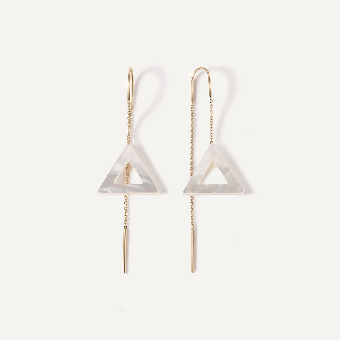 Серьги-протяжки из желтого золота с перламутром