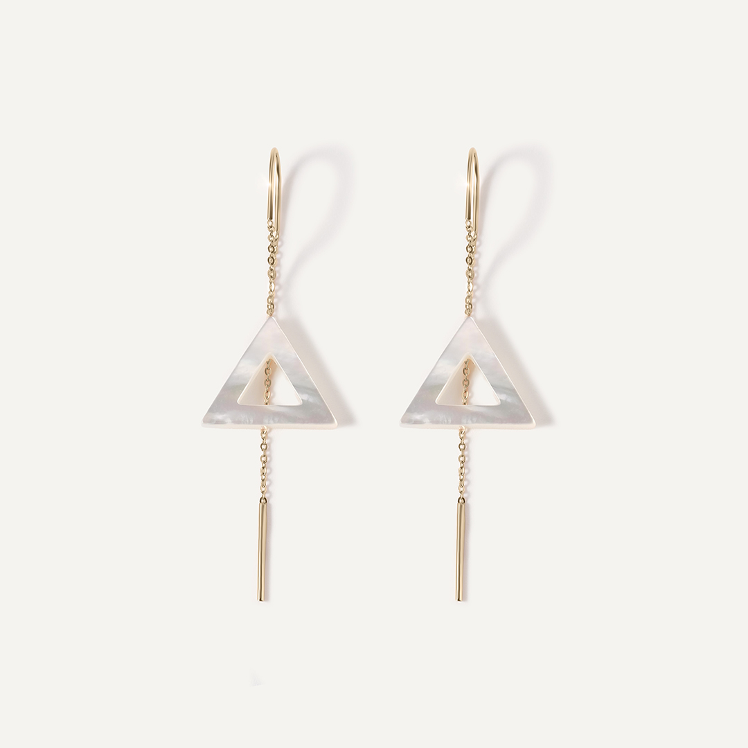 Серьги-протяжки из желтого золота с перламутром