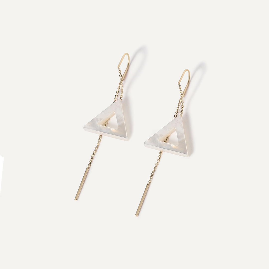 Серьги-протяжки из желтого золота с перламутром