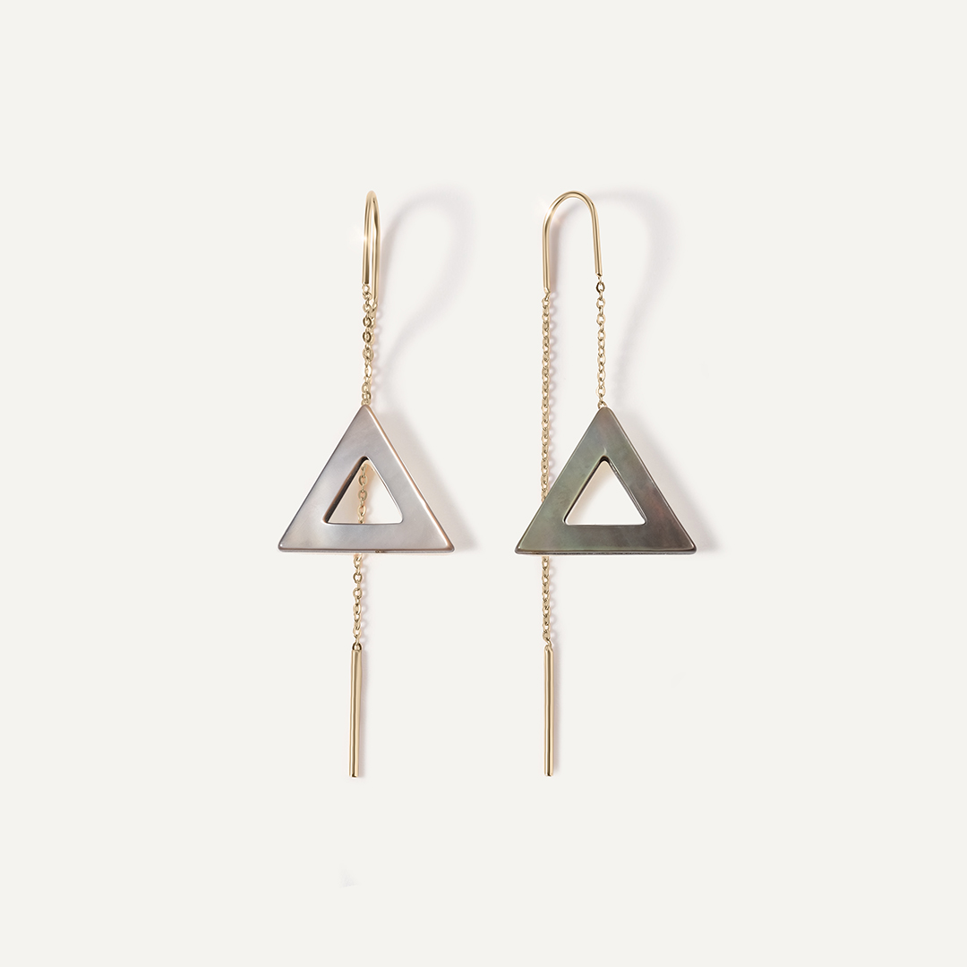 Серьги-протяжки из желтого золота с перламутром